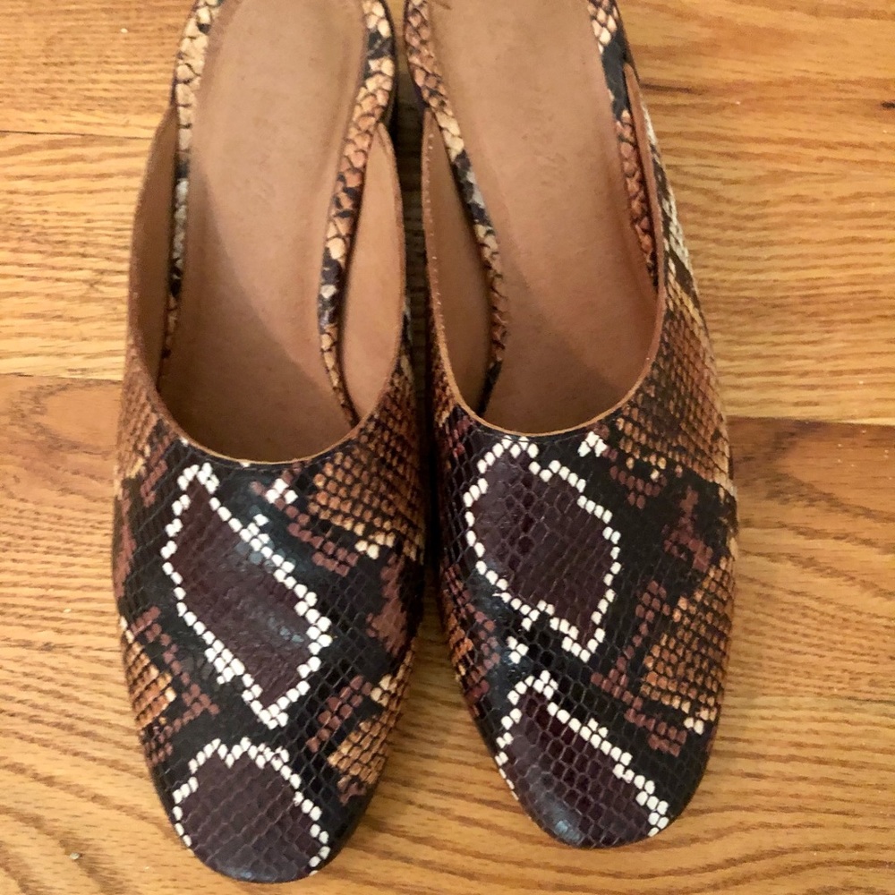 Madewell The Alicia Snake Embossed Brown Mule, Sz9